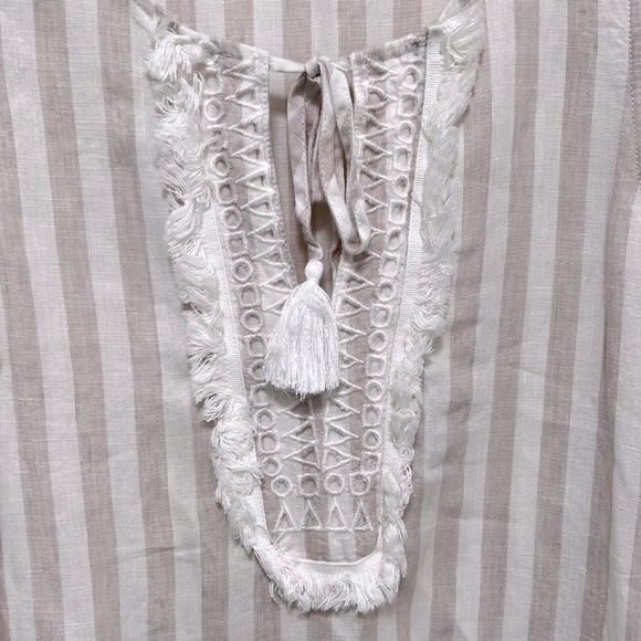 ST Tropez 100% Linen Shift Dress Striped Embroidered Tie Chest Size Small - Picture 4 of 9